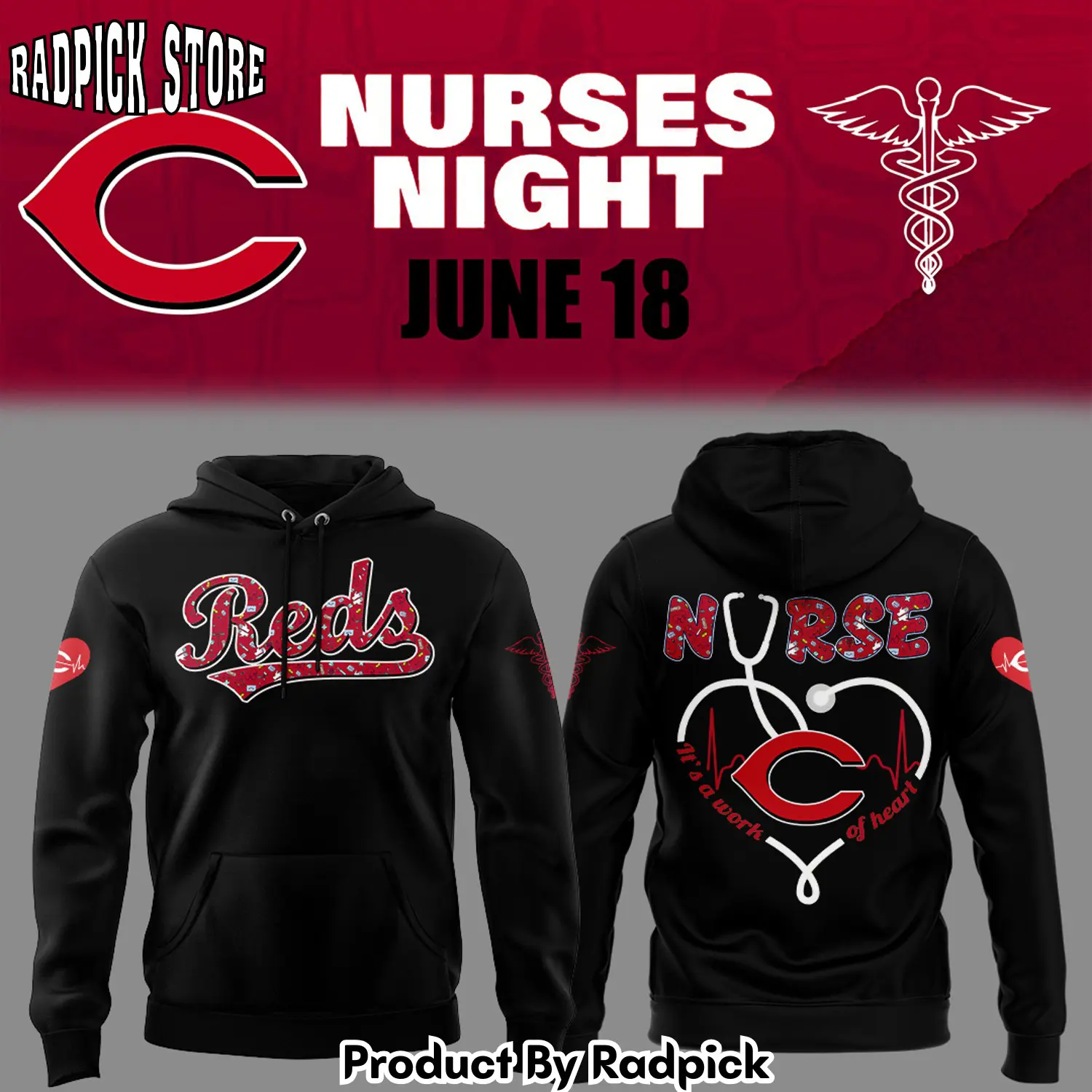 Cincinnati reds nurses appreciation black hoodie joggers hoodie and long pants set rp291851